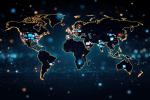 A realistic, data-driven infographic showing the global reach of social media platforms