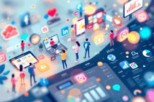 A detailed, realistic timeline infographic showing the evolution of social media platforms