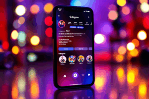 A vibrant digital dashboard displays Instagram’s interface showing a user’s Reel on their profile