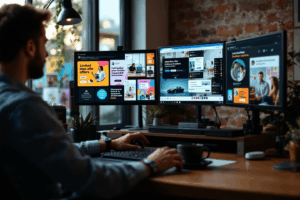 A social media marketer creating engaging Instagram Stories featuring limited-time offers, behind-the-scenes clips, and interactive polls.