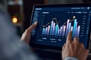 A marketer reviewing Facebook ad analytics showing the distribution of users by device type—mobile, desktop, and tablet.