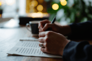 A writer reading a draft aloud