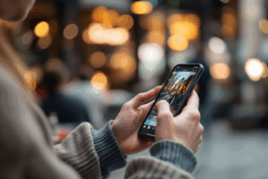 A consumer scrolling through Instagram on a smartphone