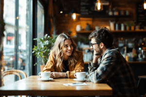 Picture yourself in a busy coffee shop, having a quick chat with a friend. 