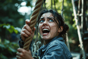 Show a person struggling to hold onto a rope