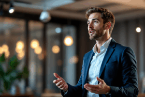 A business professional delivering a presentation