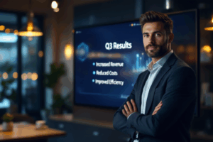 A business professional presenting a well-structured slide