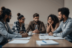 A team of professionals gathered around a table