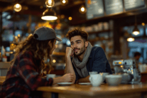 two friends in a coffee shop