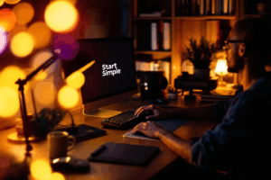 Start simple: create basic sentences to test yourself! in an office or home office