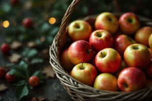 a basket of apples with only a few apples inside