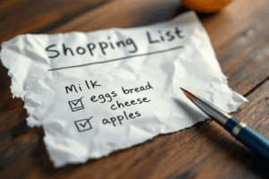 a shopping list with items