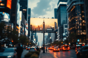 a billboard advertisement in a busy city