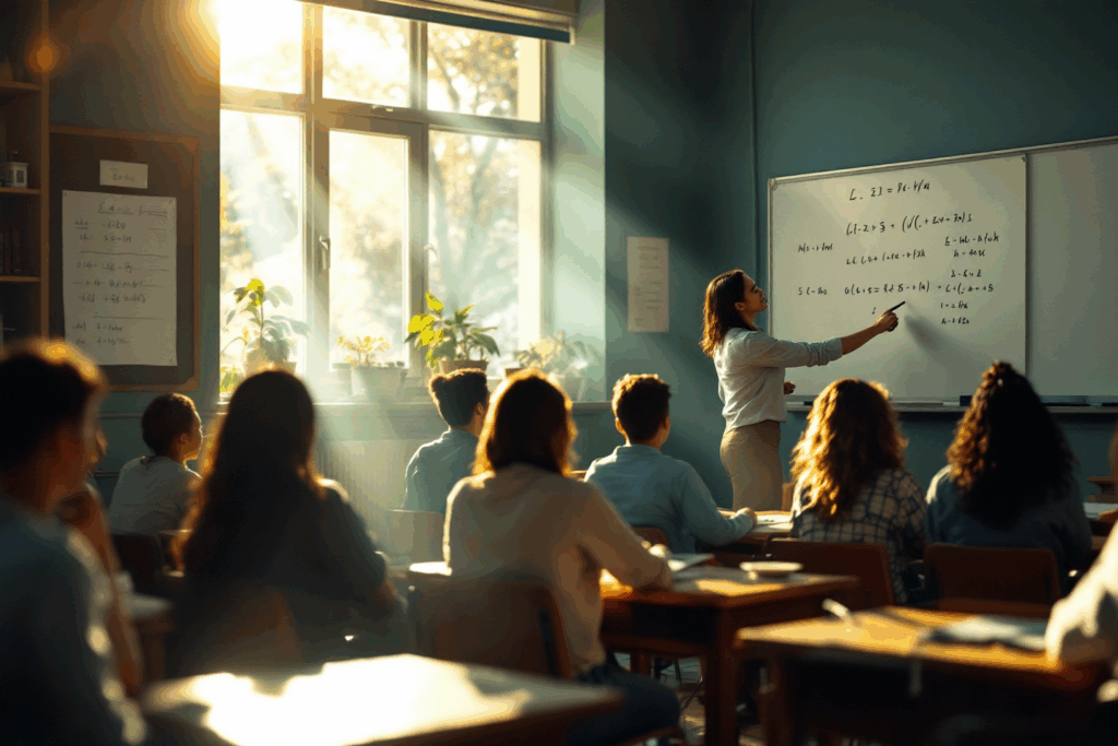 a classroom scene where a teacher is explaining