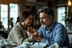 A person giving advice to someone who appears unwell