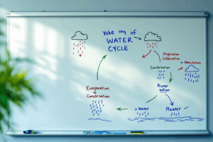 A diagram on a classroom whiteboard