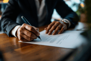 A formal setting, with a person editing a business email
