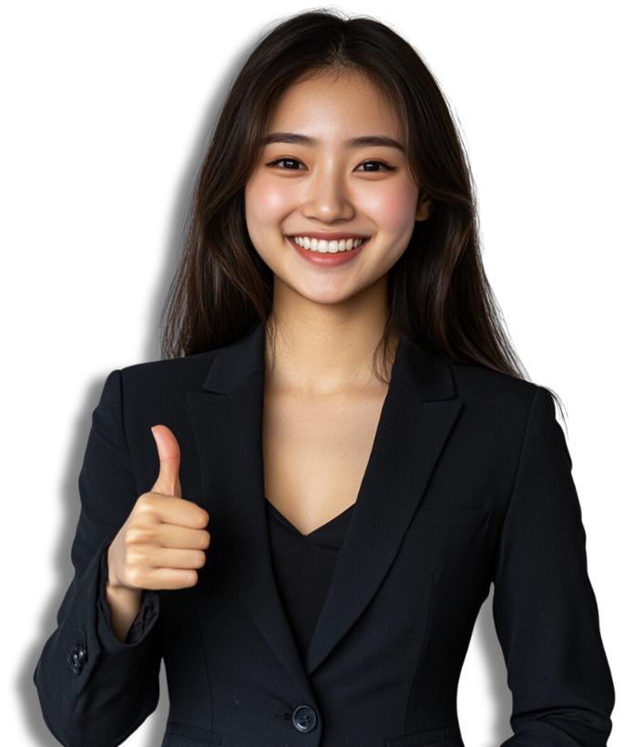 a business woman smiling and doing thumbs up