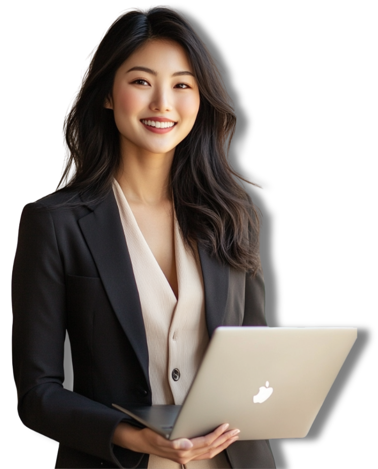 woman smiling and holding a laptop