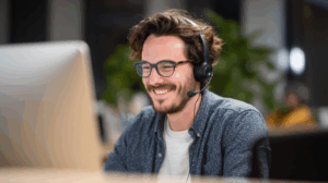 A young professional on a video call