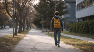 a man college student walking to school