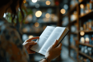a person reading a book or article