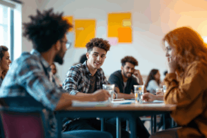 college students competing in a grammar game in class