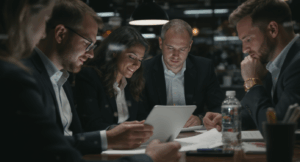 an office man or woman or young professionals typing in a laptop or checking their emails